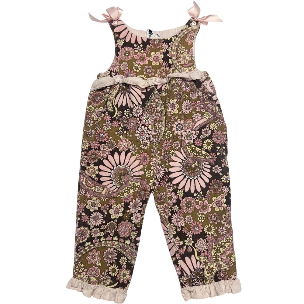 C’est Joli Toddler Girls‎ 3T Jumpsuit Ruffle Pink Brown Floral Paisley Overalls